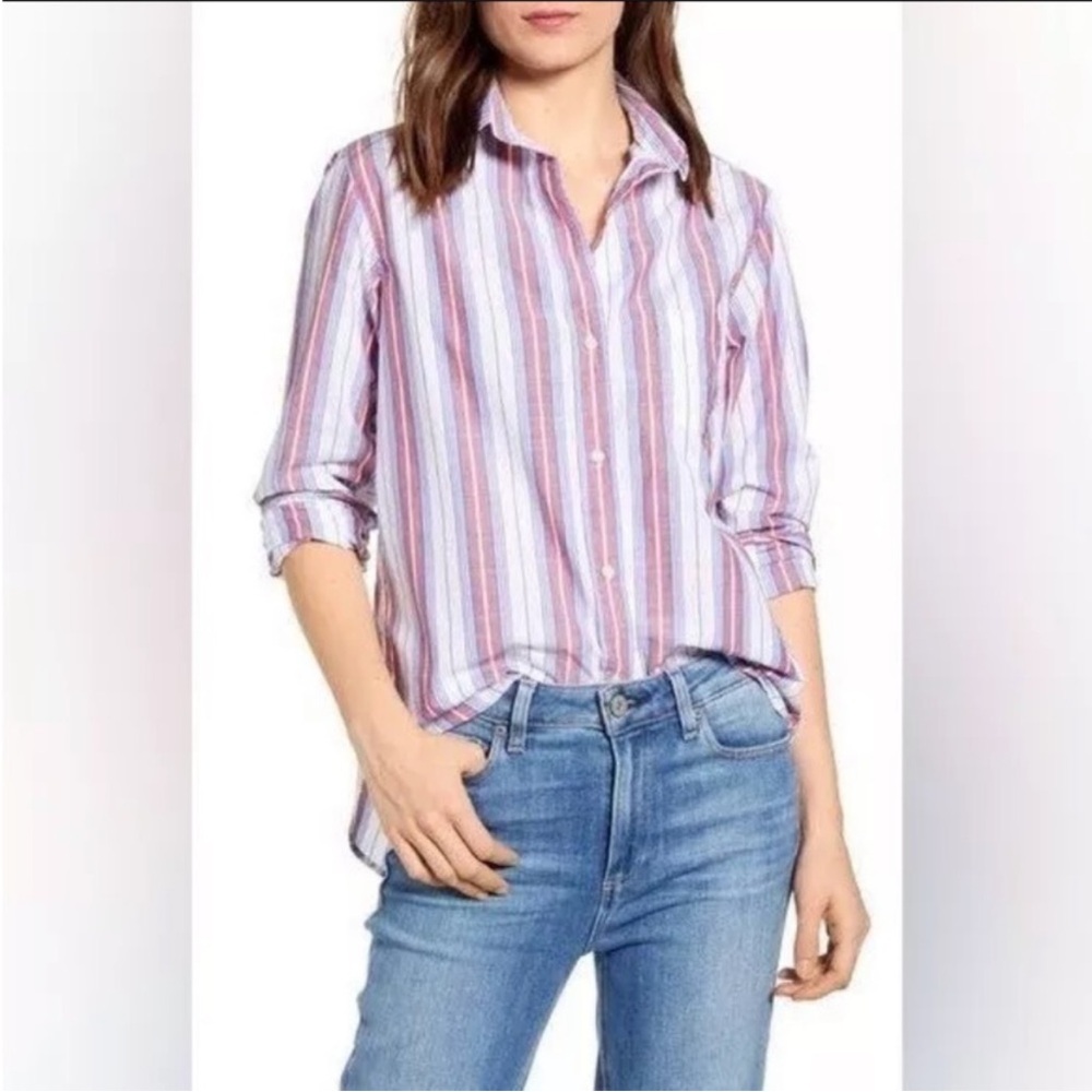 Grayson The Hero Jasmine Button-Up White With Blue Red Stripes Button Down Shirt